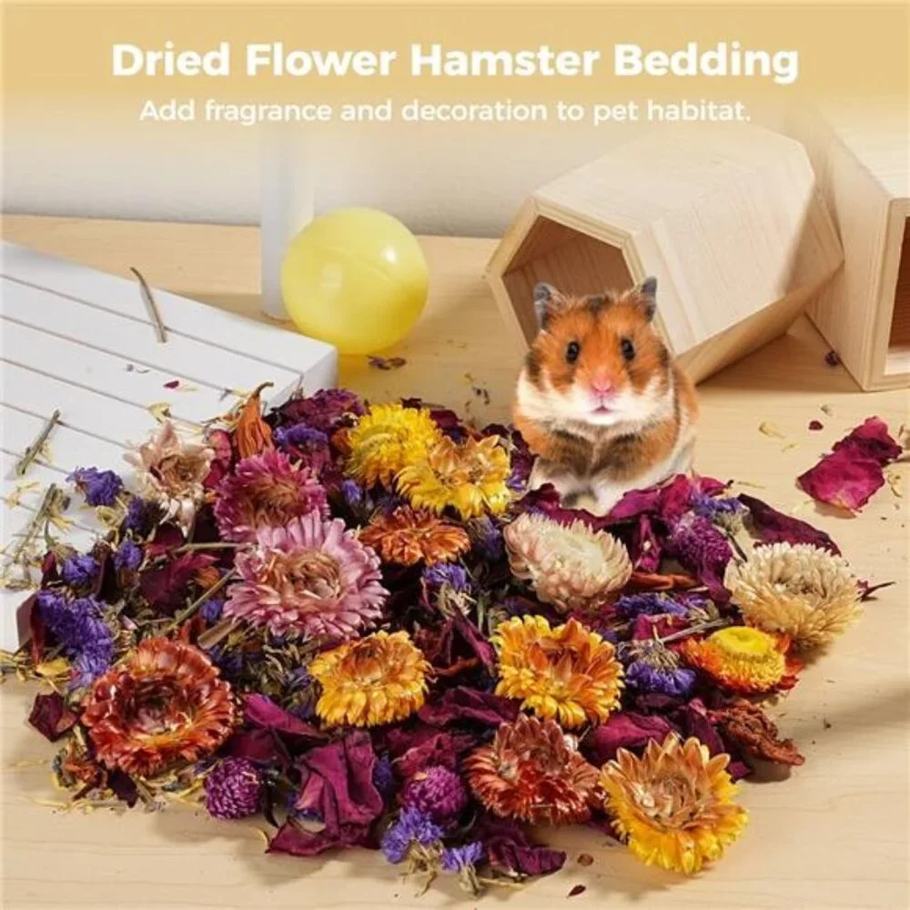 Hamster Bedding, Natural Dried Flower Herb Bedding, Decorative 5.9 x 5.9 x 3.1